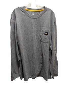 CAT Mens Gray Long-Sleeve Pocket T-Shirt XXL Cotton/Polyester Blend
